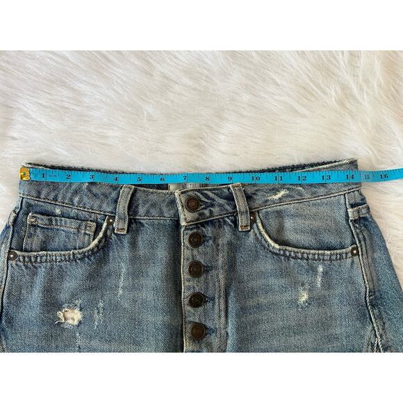 Free People We the Free Distressed Button Fly Denim A-Line Skirt Size 27 | 4 - Picture 8 of 10